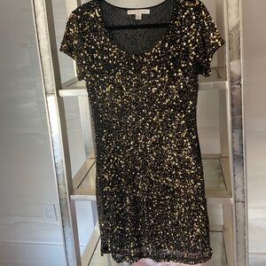 Boston Proper Bronze/Gold sequin cap sleeve dress.